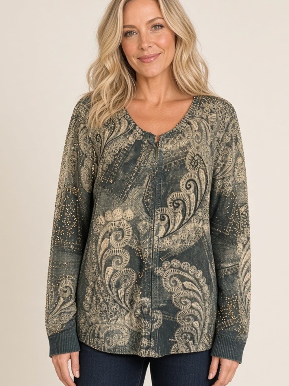 Coldwater Creek beaded holiday zip cardigan
size XL — relaxed fit